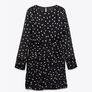 Zara Black and White Ruched Wrap Dress
